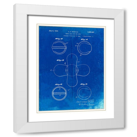 PP182- Faded Blueprint Tennis Ball 1932 Patent Poster White Modern Wood Framed Art Print with Double Matting by Borders, Cole