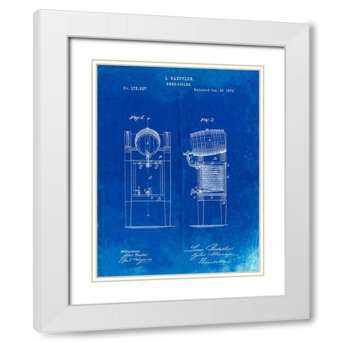 PP186- Faded Blueprint Beer Keg Cooler 1876 Patent Poster White Modern Wood Framed Art Print with Double Matting by Borders, Cole