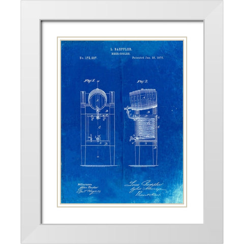 PP186- Faded Blueprint Beer Keg Cooler 1876 Patent Poster White Modern Wood Framed Art Print with Double Matting by Borders, Cole