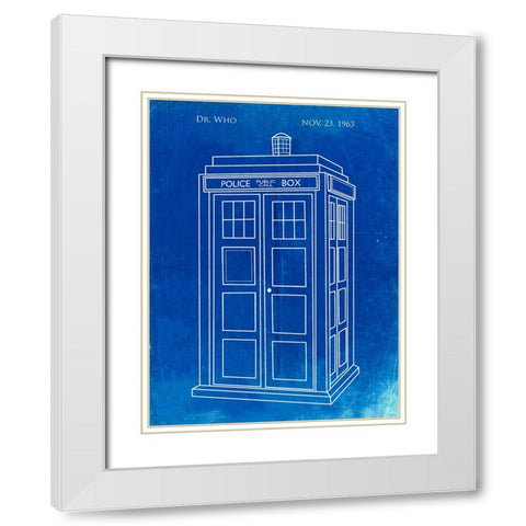 PP189- Faded Blueprint Doctor Who Tardis Poster White Modern Wood Framed Art Print with Double Matting by Borders, Cole