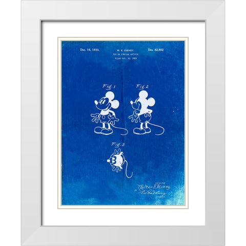PP191- Faded Blueprint Mickey Mouse 1929 Patent Poster White Modern Wood Framed Art Print with Double Matting by Borders, Cole