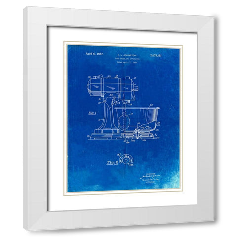 PP197- Faded Blueprint KitchenAid Kitchen Mixer Patent Poster White Modern Wood Framed Art Print with Double Matting by Borders, Cole