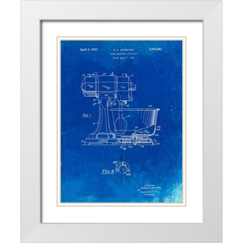 PP197- Faded Blueprint KitchenAid Kitchen Mixer Patent Poster White Modern Wood Framed Art Print with Double Matting by Borders, Cole