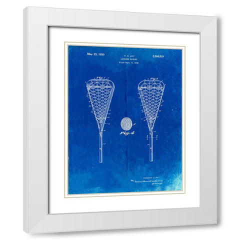 PP199- Faded Blueprint Lacrosse Stick 1948 Patent Poster White Modern Wood Framed Art Print with Double Matting by Borders, Cole