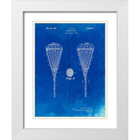 PP199- Faded Blueprint Lacrosse Stick 1948 Patent Poster White Modern Wood Framed Art Print with Double Matting by Borders, Cole