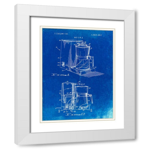 PP208- Faded Blueprint Dart Coffee Maker 1975 White Modern Wood Framed Art Print with Double Matting by Borders, Cole