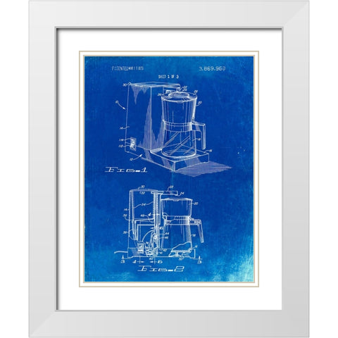 PP208- Faded Blueprint Dart Coffee Maker 1975 White Modern Wood Framed Art Print with Double Matting by Borders, Cole