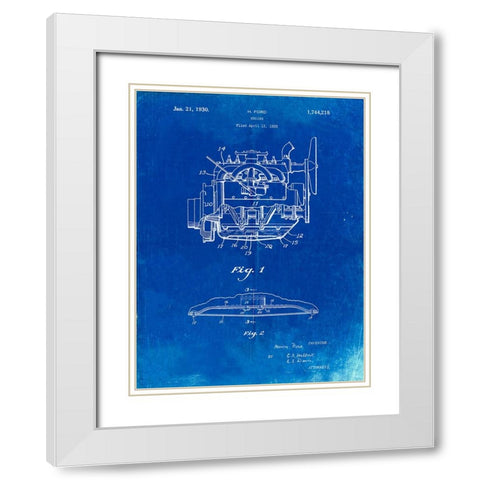 PP220-Faded Blueprint Model A Ford Pickup Truck Engine Poster White Modern Wood Framed Art Print with Double Matting by Borders, Cole