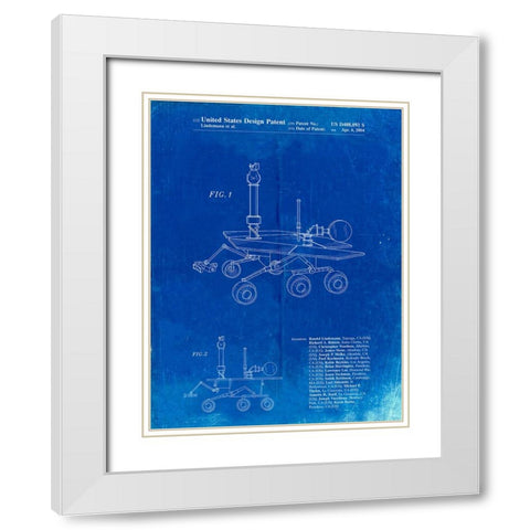 PP227-Faded Blueprint Mars Rover Patent Poster White Modern Wood Framed Art Print with Double Matting by Borders, Cole
