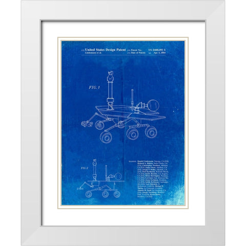 PP227-Faded Blueprint Mars Rover Patent Poster White Modern Wood Framed Art Print with Double Matting by Borders, Cole