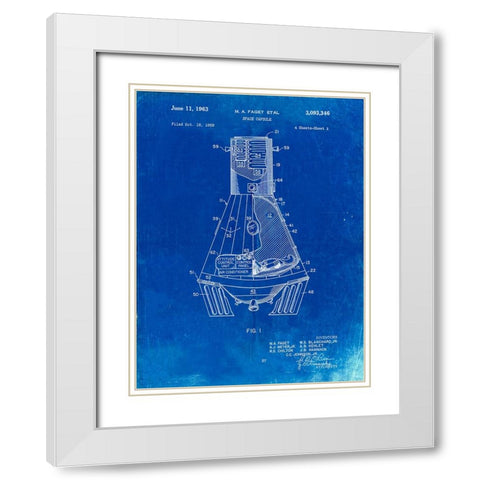 PP229-Faded Blueprint NASA Space Capsule 1959 Patent Poster White Modern Wood Framed Art Print with Double Matting by Borders, Cole