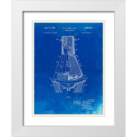 PP229-Faded Blueprint NASA Space Capsule 1959 Patent Poster White Modern Wood Framed Art Print with Double Matting by Borders, Cole