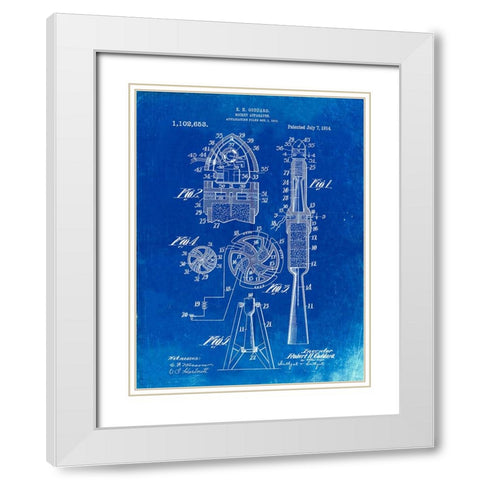 PP230-Faded Blueprint Robert Goddard Rocket Patent Poster White Modern Wood Framed Art Print with Double Matting by Borders, Cole