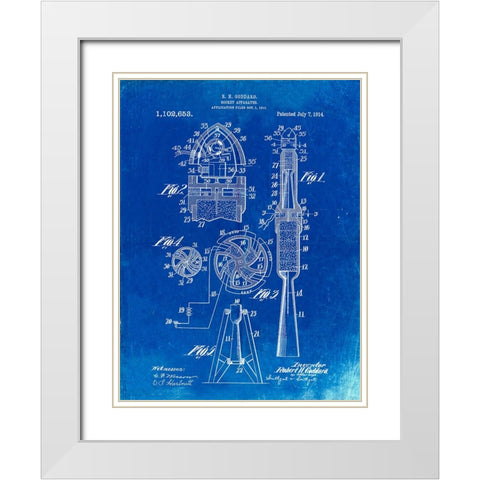 PP230-Faded Blueprint Robert Goddard Rocket Patent Poster White Modern Wood Framed Art Print with Double Matting by Borders, Cole