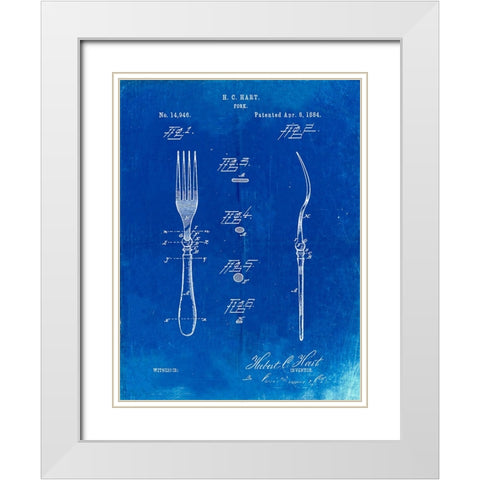 PP238-Faded Blueprint Fork Patent Poster White Modern Wood Framed Art Print with Double Matting by Borders, Cole