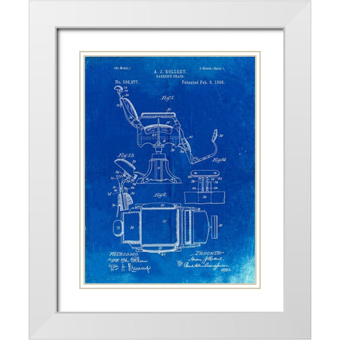PP244-Faded Blueprint Barbers Chair Patent White Modern Wood Framed Art Print with Double Matting by Borders, Cole