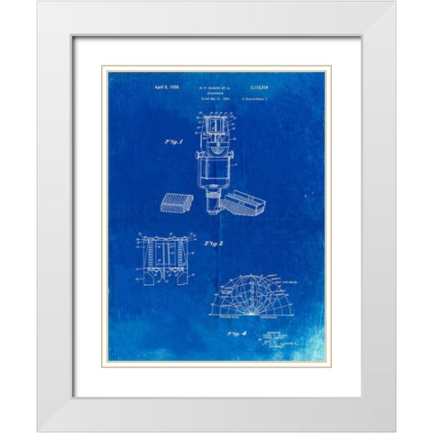 PP249-Faded Blueprint RCA Ribbon Microphone Poster White Modern Wood Framed Art Print with Double Matting by Borders, Cole