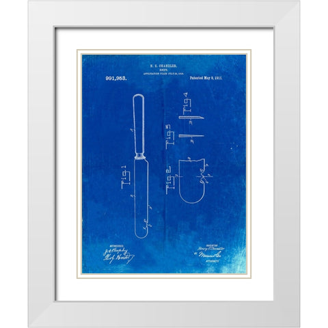 PP278-Faded Blueprint Meat Knife Poster White Modern Wood Framed Art Print with Double Matting by Borders, Cole