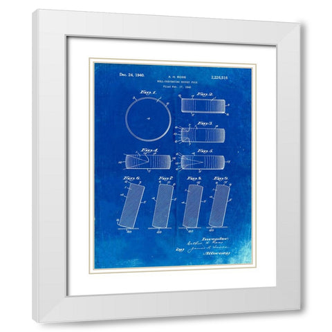 PP290-Faded Blueprint Hockey Puck Patent Poster White Modern Wood Framed Art Print with Double Matting by Borders, Cole