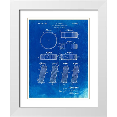 PP290-Faded Blueprint Hockey Puck Patent Poster White Modern Wood Framed Art Print with Double Matting by Borders, Cole