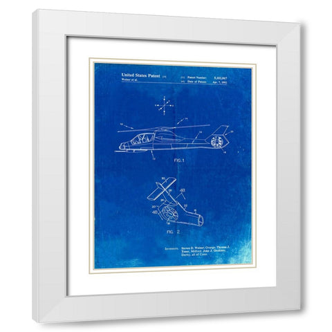 PP302-Faded Blueprint Helicopter Tail Rotor Patent Poster White Modern Wood Framed Art Print with Double Matting by Borders, Cole