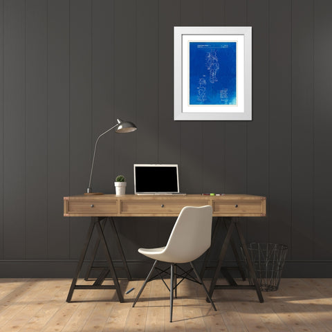 PP309-Faded Blueprint Apollo Space Suit Patent Poster White Modern Wood Framed Art Print with Double Matting by Borders, Cole