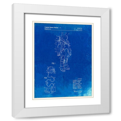 PP309-Faded Blueprint Apollo Space Suit Patent Poster White Modern Wood Framed Art Print with Double Matting by Borders, Cole