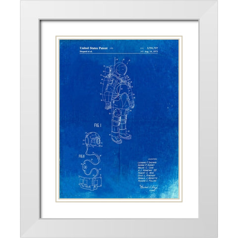 PP309-Faded Blueprint Apollo Space Suit Patent Poster White Modern Wood Framed Art Print with Double Matting by Borders, Cole
