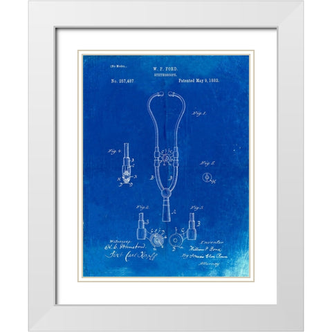 PP315-Faded Blueprint Stethoscope Patent Poster White Modern Wood Framed Art Print with Double Matting by Borders, Cole