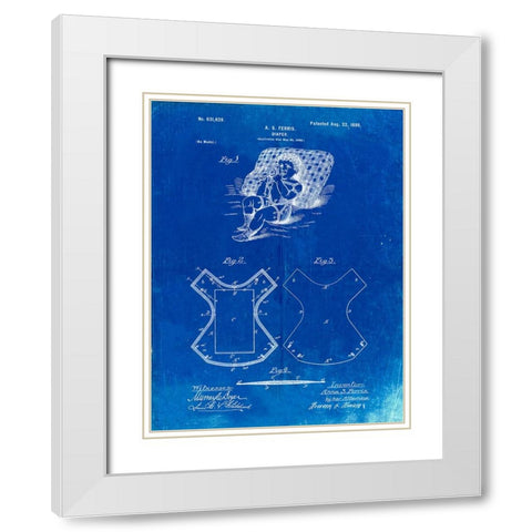 PP317-Faded Blueprint Cloth Baby Diaper Patent Poster White Modern Wood Framed Art Print with Double Matting by Borders, Cole