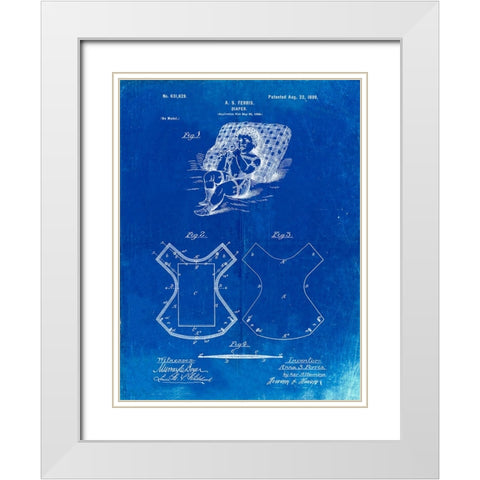 PP317-Faded Blueprint Cloth Baby Diaper Patent Poster White Modern Wood Framed Art Print with Double Matting by Borders, Cole