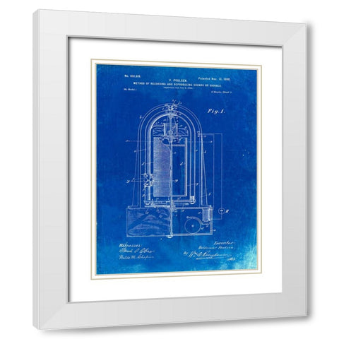 PP318-Faded Blueprint Poulsen Magnetic Wire Recorder 1900 Patent Poster White Modern Wood Framed Art Print with Double Matting by Borders, Cole