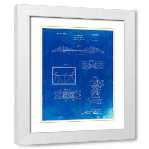 PP350-Faded Blueprint Golden Gate Bridge Patent Poster White Modern Wood Framed Art Print with Double Matting by Borders, Cole