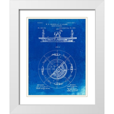 PP351-Faded Blueprint Carousel 1891 Patent Poster White Modern Wood Framed Art Print with Double Matting by Borders, Cole