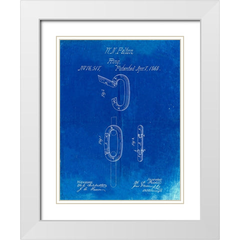 PP402-Faded Blueprint Carabiner Ring 1868 Patent Poster White Modern Wood Framed Art Print with Double Matting by Borders, Cole