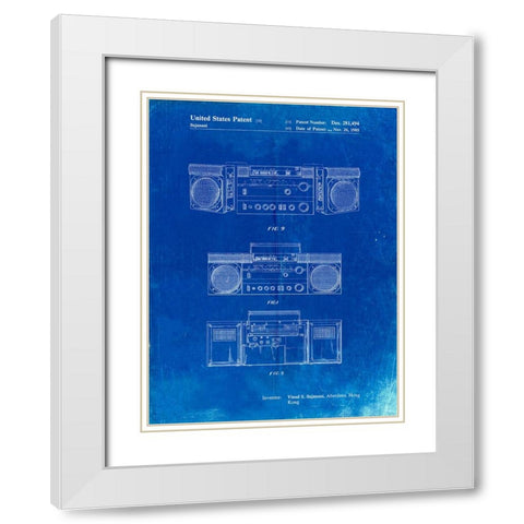 PP448-Faded Blueprint Hitachi Boom Box Patent Poster White Modern Wood Framed Art Print with Double Matting by Borders, Cole