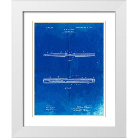 PP494-Faded Blueprint Sanford Fountain Pen 1905 Patent Poster White Modern Wood Framed Art Print with Double Matting by Borders, Cole
