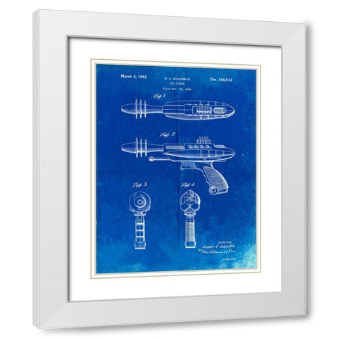 PP498-Faded Blueprint Toy Laser Gun Patent Print White Modern Wood Framed Art Print with Double Matting by Borders, Cole