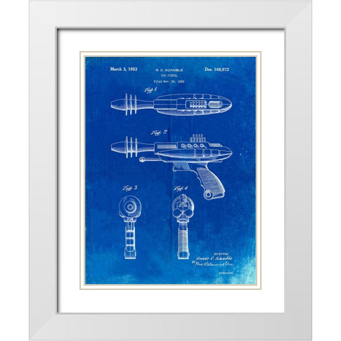 PP498-Faded Blueprint Toy Laser Gun Patent Print White Modern Wood Framed Art Print with Double Matting by Borders, Cole