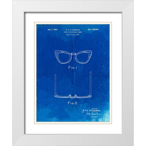 PP541-Faded Blueprint Ray Ban Horn Rimmed Glasses Patent Poster White Modern Wood Framed Art Print with Double Matting by Borders, Cole