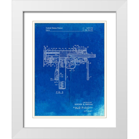 PP584-Faded Blueprint Mac-10 Uzi Patent Poster White Modern Wood Framed Art Print with Double Matting by Borders, Cole