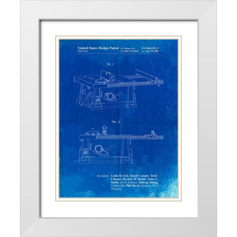PP999-Faded Blueprint Porter Cable Table Saw Patent Poster White Modern Wood Framed Art Print with Double Matting by Borders, Cole
