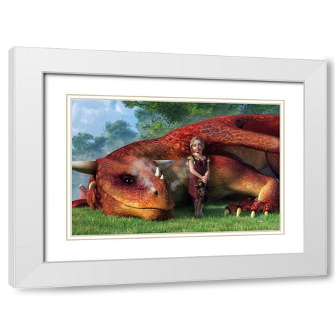A Little Girl And Her Dragon White Modern Wood Framed Art Print with Double Matting by Eskridge, Daniel
