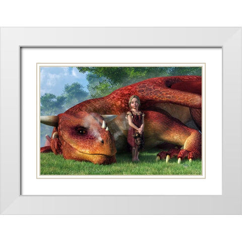 A Little Girl And Her Dragon White Modern Wood Framed Art Print with Double Matting by Eskridge, Daniel