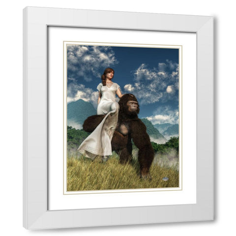 Ape And Girl White Modern Wood Framed Art Print with Double Matting by Eskridge, Daniel