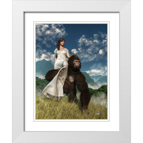Ape And Girl White Modern Wood Framed Art Print with Double Matting by Eskridge, Daniel