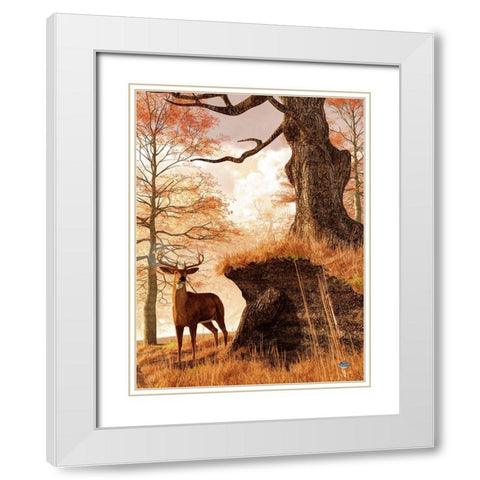 Autumn Buck White Modern Wood Framed Art Print with Double Matting by Eskridge, Daniel
