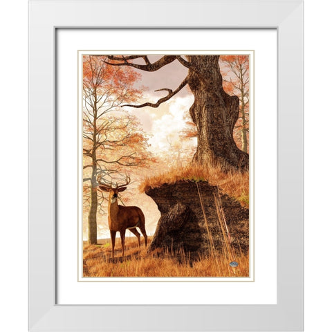 Autumn Buck White Modern Wood Framed Art Print with Double Matting by Eskridge, Daniel