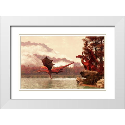 Autumn Dragons White Modern Wood Framed Art Print with Double Matting by Eskridge, Daniel