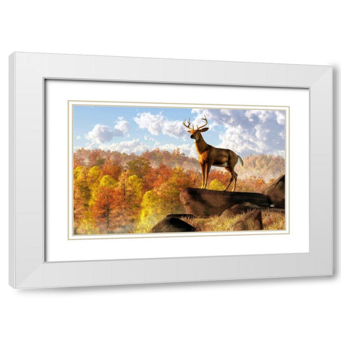 Buck Over Autumn Valley White Modern Wood Framed Art Print with Double Matting by Eskridge, Daniel